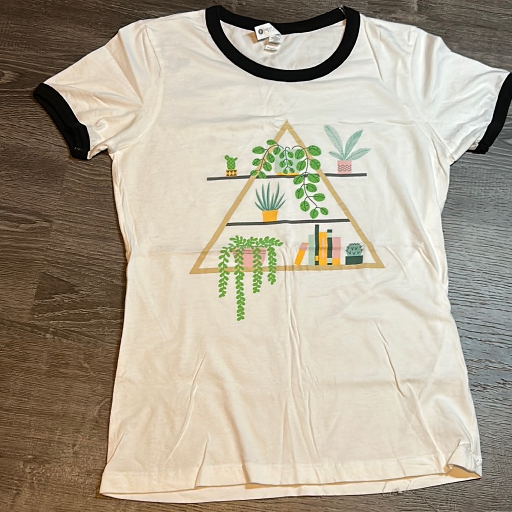 Plant Lover T shirt juniors M white with black ringer houseplants plants
